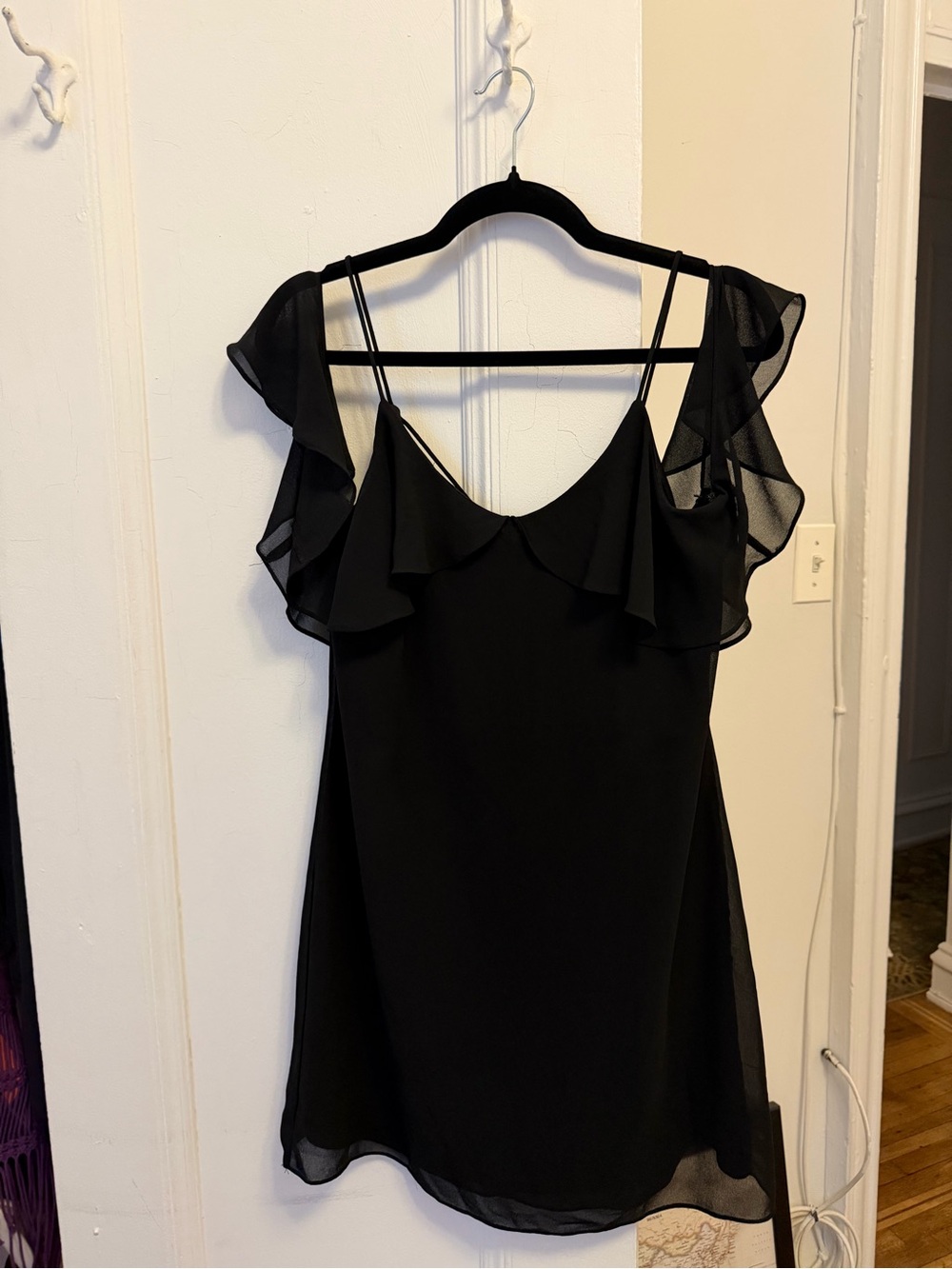 Promesa Black Ruffle-Sleeve Slip Dress Size L